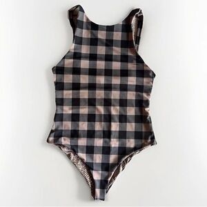 acacia swimwear Black Beige Check Plaid One-Piece Swimsuit Womens Large Bikini